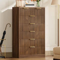 TEENOFN Fluted Dresser for Bedroom with 7 Drawers, 48" Tall Modern Chest of Drawers with Metal Handle, Wooden Dresser TV Stand, Wood Closet Clothes Storage Organizer for Living Room, Hallway, Walnut by TEENFON