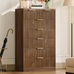 TEENOFN Fluted Dresser for Bedroom with 7 Drawers, 48" Tall Modern Chest of Drawers with Metal Handle, Wooden Dresser TV Stand, Wood Closet Clothes Storage Organizer for Living Room, Hallway, Walnut by TEENFON