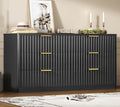 TEENFON Fluted 6 Drawer Dresser for Bedroom, Wide Modern Chest of Drawers with Metal Handle, Curved Profile Design, Wood Closet Clothes Storage Organizer for Bedroom, Living Room, Hallway, Black by TEENFON