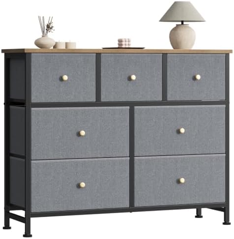 Sweetcrispy 7 Drawer Dresser for Bedroom Storage with Fabric Bins, Blue by Sweetcrispy