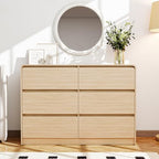 Vibe & Dine 6 Drawer Dresser, Modern Wooden Dressers & Chests of Drawers with Arc Edge Design, 47" Wide Dresser for Closet, Entryway, Bedroom, Natural Wood - Image 5