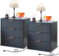 LEYAOYAO Fluted Nightstand Set of 2 with Charging Station,23" Modern Nightstand with Woodgrain Top, 3 Drawer End Table w/Storage, BedsideTables for Bedroom, Living Room, Curved Profile,Blue by LEYAOYAO-Findtheshiningpointofyourideallife%EF%BC%81