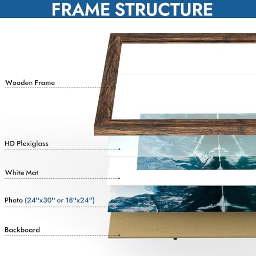 Hongkee 24x30 Frame Set of 4, 24 x 30 Rustic Brown Wood Style(Mat 18x24) - Image 4