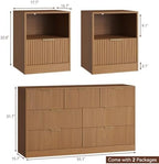 3 Pcs Fluted Dresser & 1-Drawer Nightstand Set, Natural Wood丨7 Dressers and Night Stand Set of 2 with Metal Handle, Fluted Modern Wood Chest of Drawers Storage Dressers Set for Bedroom - Image 4
