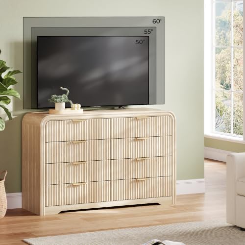LINSY HOME 8-Drawer Fluted Dresser for Bedroom, Light Oak, Mid Century - Image 6