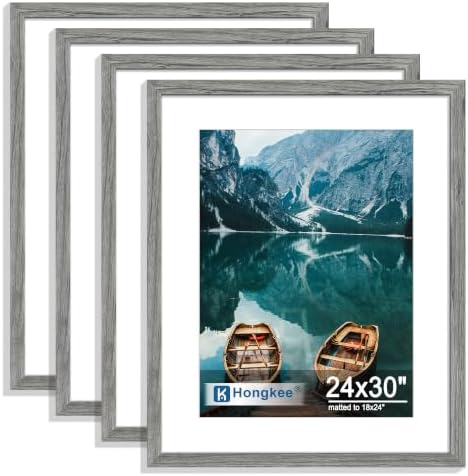 Hongkee 24x30 Frame Set of 4, 24 x 30 Grey Wood Style(Mat 18x24) by Hongkee