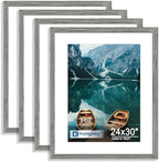 Hongkee 24x30 Frame Set of 4, 24 x 30 Grey Wood Style(Mat 18x24) by Hongkee