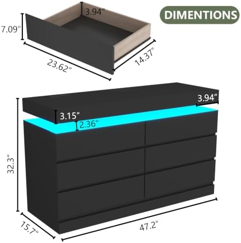 Gyfimoie 6 Drawer Dresser with Power Outlet, Dresser with LED Light - Image 2