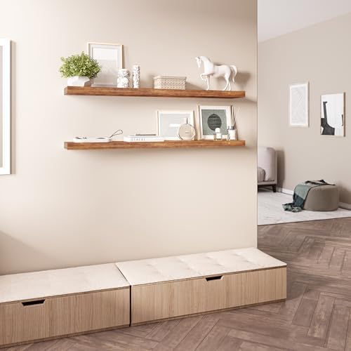 Ballucci Floating Shelves for Wall, 48" Wood Wall Shelf Set of 2, with Invisible Brackets for Bathroom, Living Room, Bedroom, Kitchen, Nursery, 8" Deep, Rustic Brown - Image 2
