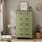 42.7'' Tall 5 Drawer Dresser for Bedroom, Vintage Green Wood Storage Chest by Scurrty