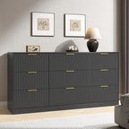Black Dresser with 9 Drawer 63" Wide Fluted Dresser for Bedroom丨Long Dresser Modern Chest of Drawers with Gold Handle, Wood TV Stand Storage Organizer for Bedroom, Living Room, Black - Image 6