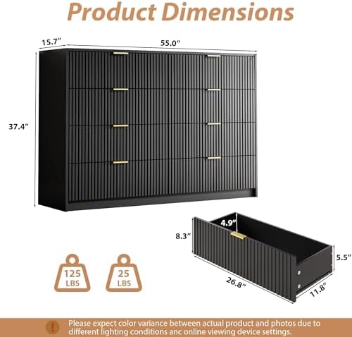 MAISONARIA Dresser for Bedroom, 8 Drawer Double Dresser, Modern Chest of Drawers for Bedroom, Living Room, Entryway and Closet, 55" L x 15.7" D x 37.4" H, Black - Image 2