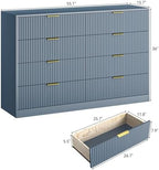 8 Drawer Dresser for Bedroom, Modern Fluted Double Dresser, 55" Wide Chest of Dressers, Mid Century Wooden Beside Table for Closet, Living Room and Entryway, Blue - Image 7