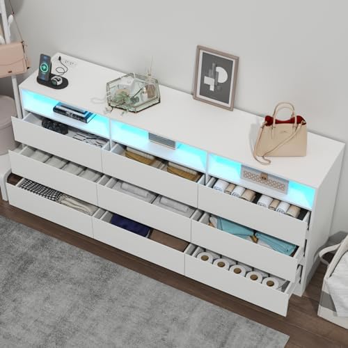 Gyfimoie 63" White 9-Drawer Dresser for Bedroom w/Power Outlet, LED Light - Image 3