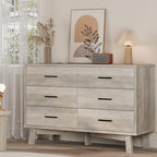 Xixini Dresser for Bedroom, 6 Drawer Wide Modern Chest of Drawers with X-Shaped Sturdy Base, Wood Double Dresser Closet Clothes Storage Organizer, Wooden TV Stand for Living Room, Hallway, Grey by Xixini
