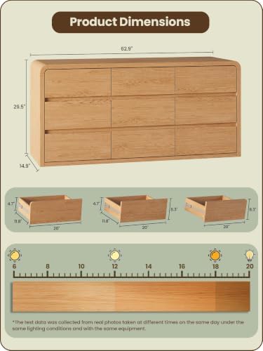 Modern 63" Wide 9 Drawers Dresser with Curved Profile Design,Oak - Image 2