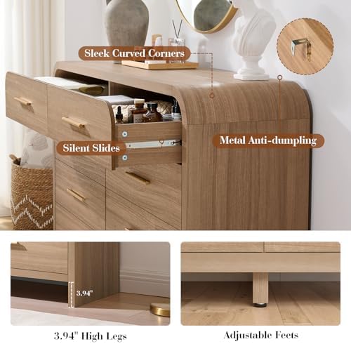 Curved Drawer Dresser for Bedroom with 8 Drawers, 54'' Wide Chest of Drawer - Image 5