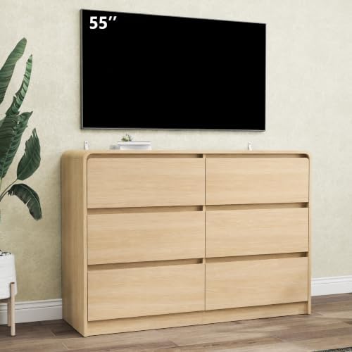 6 Drawer Dresser for Bedroom,Modern Chest of Drawer with Round Corner and No-Handle Design,Bedroom Storage Organizer Dresser for Closet,Hallway - Image 2