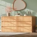 Modern 63" Wide 9 Drawers Dresser with Curved Profile Design,Oak by TROJMHome