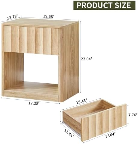 Bifins Fluted Small Nightstand Set of 2, Natural - Image 2