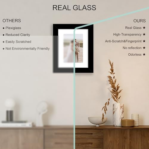 Hongkee 6x8 Picture Frame Set of 4, Made of Real Glass and Black Frame - Display Picture 4x6 with Mat or 6x8 Without Mat, 6 by 8 Photo for Wall or Tabletop - Image 4