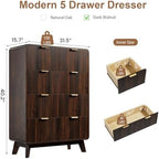QUW Fluted 5 Drawers Dresser for Bedroom, Modern 40.2" Tall Drawer Dressers with Metal Handle, Wooden Chest of Dresser for Living Room, Hallway, Solid Wood Legs, Curved Profile Design, Dark Walnut - Image 3