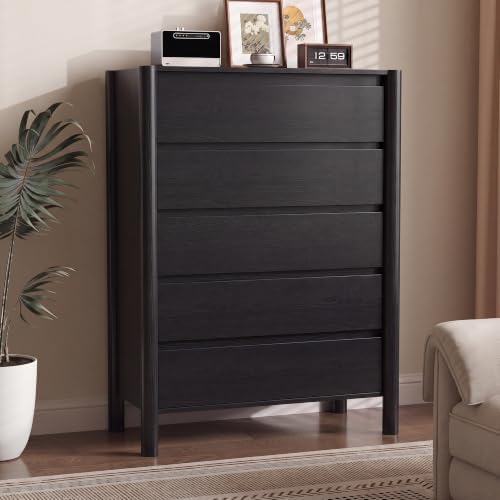 CHUWELL 45" Tall Black 5 Drawer Dresser for Bedroom with Solid Wood Legs - Image 5