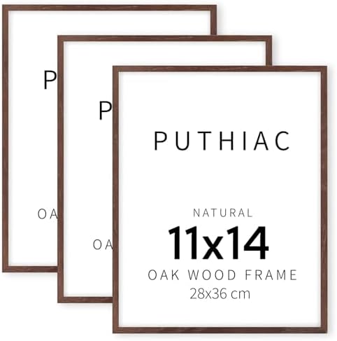 puthiac 11x14 Solid Oak Wood Picture Frames, Walnut, 3 Pack by PUTHIAC