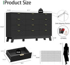 Xixini Fluted Dresser for Bedroom with 12 Drawers, 57" Wide Modern Chest of Drawers with Metal Handle, Wooden Dresser TV Stand, Wood Closet Clothes Storage Organizer for Living Room, Hallway, Black - Image 2
