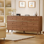 Chrangmay 9 Drawer Dresser,63" Wide Mid Century Chest of Drawers,Wooden Bedroom Drawer Dresser with 9 Storage Drawers for Bedroom,Living Room,with Anti-Tipping Device,Chestnut - Image 6