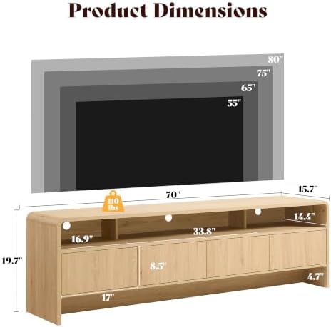 AMERLIFE 70" Modern Curved TV Stand with Storage for TVs Up to 80" - Image 5