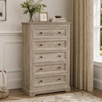 LOUVIXA Farmhouse Dresser 5 Drawer, Bedroom Chest of Drawers, Dressers with 5 Drawers, Wooden Dressers for Bedroom, Living Room, Tv Stand, Entryway(Rustic Yellow) by LOUVIXA