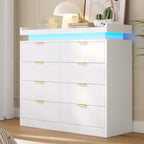 knoworld 8 Drawer Dresser for Bedroom, White Dresser with LED Lights and Power Outlet, Large Wooden Dressers Modern Chest of Drawers, Double Wide 8 Drawer Dressers for Bedroom, Entryway, Hallway by KNOWORLD