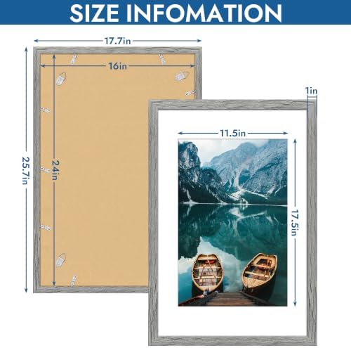 Hongkee 16x24 Frame Set of 4, 16 x 24 Grey Wood Style(Mat 12x18) - Image 3