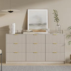 Furniway 9 Drawer Dresser for Bedroom, 63" Wide Dresser with Gold Handles, Modern Wood Chest of Drawers Storage Cabinet, Fluted Long Dresser for Bedroom, Living Room, Hallway, Beige - Image 7