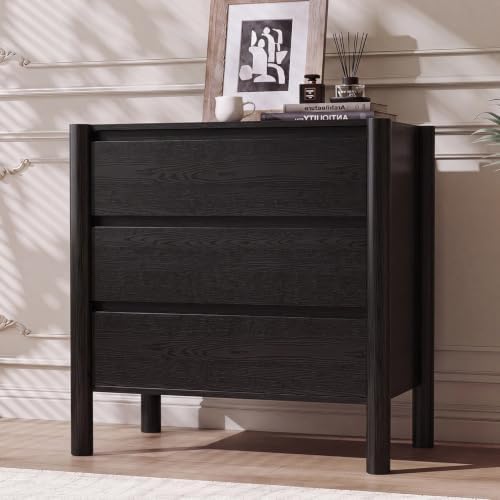 CHUWELL 27.6" Wide Black 3 Drawer Dresser for Bedroom with Solid Wood Legs by CHUWELLStorageCabinet