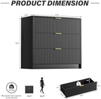 Furniway Black Dresser for Bedroom, Modern Dresser with 3 Drawers and Smooth Slides, Wide Chest of Drawers with Golden Handles for Bedroom, Living Room, Closet, 15.7" D x 31.5" W x 29.6" H - Image 2
