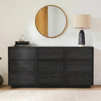 9 Drawer Dresser for Bedroom, 59.1" Wide Double Chest of Drawers with Storage, Wood Dresser TV Stand, Modern Closet Store Organizer for Living Room, Hallway, Nursery, Black by RYWI11OUSE
