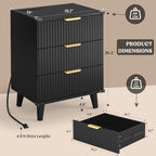 Lulive Wood 3 Drawers Dresser w/Charging Station, Modern Fluted Night Stand - Image 2