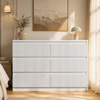 Jocoevol 6 Drawer Fluted Dresser, Modern Chest of Drawers for Bedroom with Hidden Handles, Wood Storage Organizer Cabinet for Living Room & Entryway, White (15.7" D x 47.3" W x 31.6" H) - Image 4
