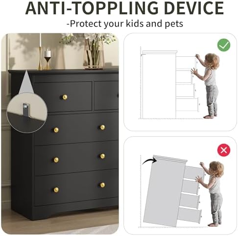 Black Dresser for Bedroom, 9 Drawer Dresser with Large Drawers, 55 Inch Wide Wood Chest for Living Room, Hallway - Image 6