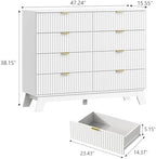 Wodeer 8 Drawer Fluted Dresser for Bedroom, Mid Century Modern Dresser with 8 Drawers, Dressers & Chests of Drawers with Metal Handle, TV Stand & Storage Organizer for Entryway, Hallway, White - Image 2