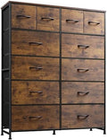 WLIVE 12 Drawer Tall Fabric Dresser Bedroom Storage Chest, Rustic Brown by WLIVE