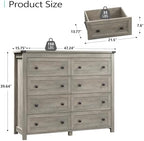 Xixini 47.2" Wide 8-Drawer Farmhouse Dresser for Bedroom, Light Grey - Image 3