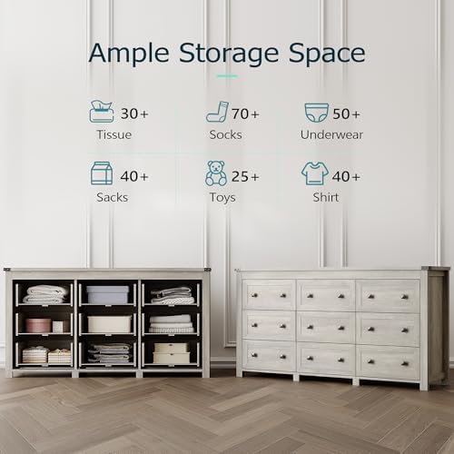 Xixini 59.1" Wide 9-Drawer Farmhouse Dresser for Bedroom, Light Grey - Image 4
