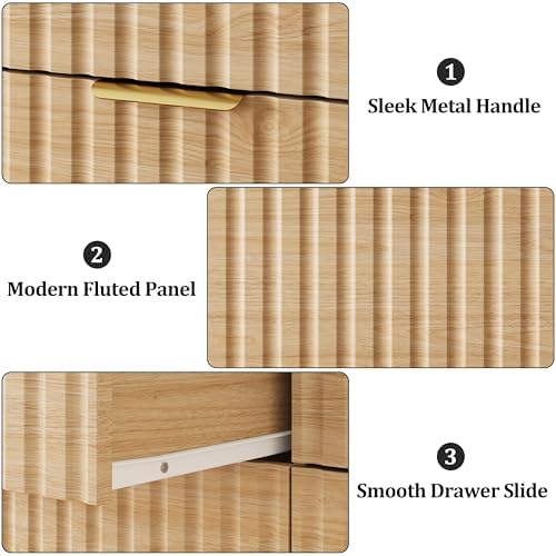 Fluted 6 Drawers Dresser for Bedroom, 55" Wide Wood Dressers, Natural Oak - Image 4