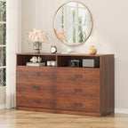 Bigbiglife 6 Drawers Dresser for Bedroom Wooden Drawer with Open Storage Cubby, Double Wide Dresser Organizer for Bedroom, Living Room, Entryway, Hallway (Walnut Brown) - Image 5