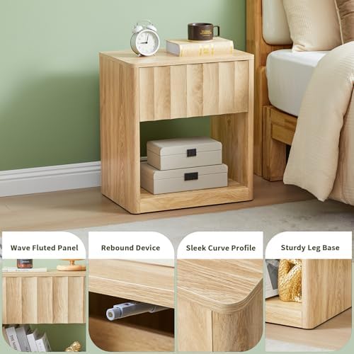 Bifins Fluted Small Nightstand Set of 2, Natural - Image 6