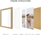 Hongkee 11x15 Picture Frame Set of 4, Made of Real Glass and Natural Oak Frame - Display Picture 10x14 with Mat or 11x15 Without Mat, 11 by 15 Photo for Wall Mounting - Image 3