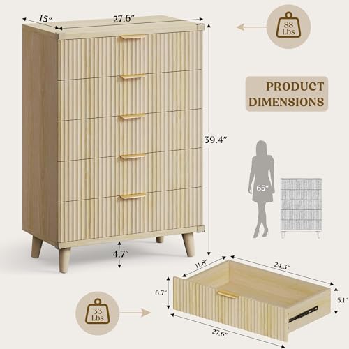 Modern Dresser and Nightstand Sets 3-Piece, 2 Nightstands 5-Drawer Dresser - Image 7